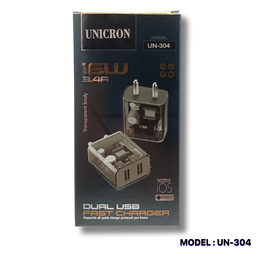 UNICORN 3.4A TRANSPARENT DUAL USB CHARGER